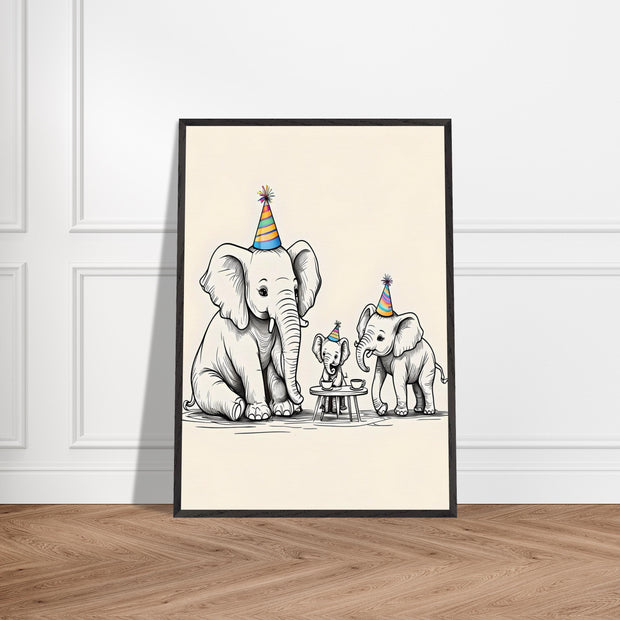 Elephant Family Tea Party Printable | Safari Nursery Wall Art | Jungle Animal Line Drawing | Digital Download