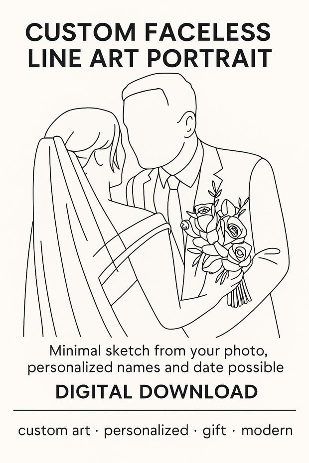 Custom Faceless Line Art Portrait | Minimalist Sketch from Photo | Digital Download