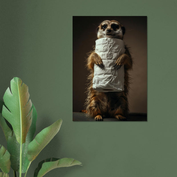 Sad Meerkat Holding Toilet Paper Printable Home Wall Art – Funny Animal Bathroom Decor – Meerkat Digital Download – Quirky Wildlife Poster