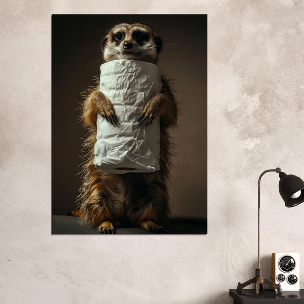 Sad Meerkat Holding Toilet Paper Printable Home Wall Art – Funny Animal Bathroom Decor – Meerkat Digital Download – Quirky Wildlife Poster