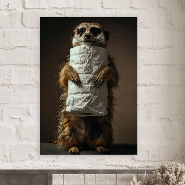 Sad Meerkat Holding Toilet Paper Printable Home Wall Art – Funny Animal Bathroom Decor – Meerkat Digital Download – Quirky Wildlife Poster