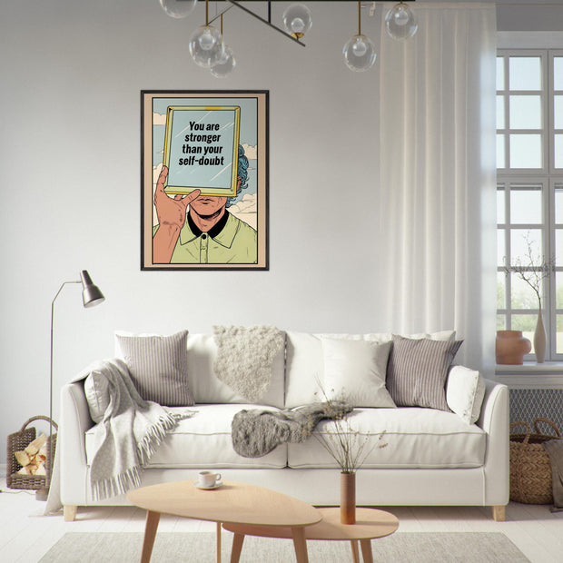 Inspirational Wall Art Printable – "Stronger Than Self-Doubt" Quote, Mental Health Digital Print
