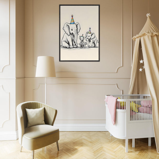 Elephant Family Tea Party Printable | Safari Nursery Wall Art | Jungle Animal Line Drawing | Digital Download