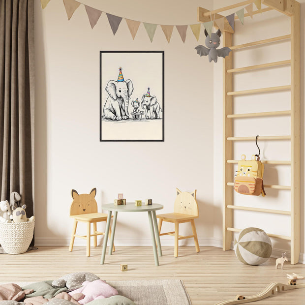 Elephant Family Tea Party Printable | Safari Nursery Wall Art | Jungle Animal Line Drawing | Digital Download