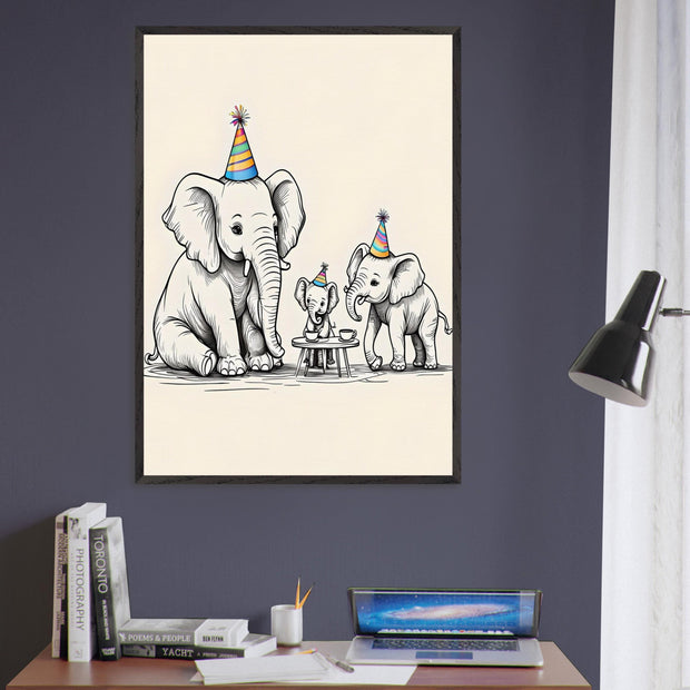 Elephant Family Tea Party Printable | Safari Nursery Wall Art | Jungle Animal Line Drawing | Digital Download