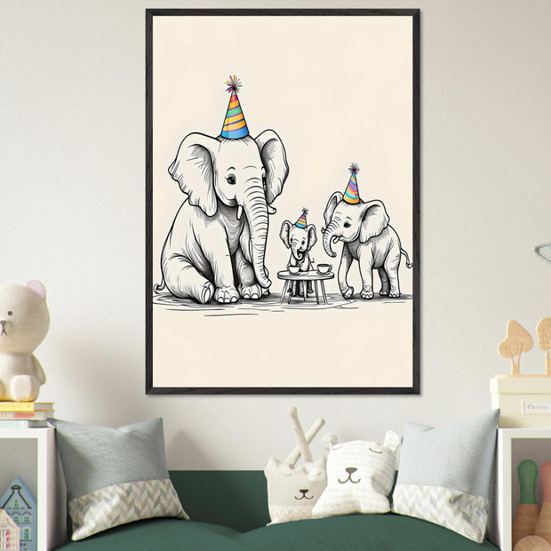 Elephant Family Tea Party Printable | Safari Nursery Wall Art | Jungle Animal Line Drawing | Digital Download