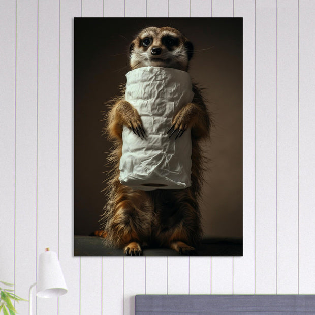 Sad Meerkat Holding Toilet Paper Printable Home Wall Art – Funny Animal Bathroom Decor – Meerkat Digital Download – Quirky Wildlife Poster